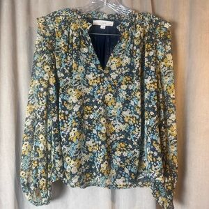 LOFT Women's Floral Blouse - Blue and Yellow